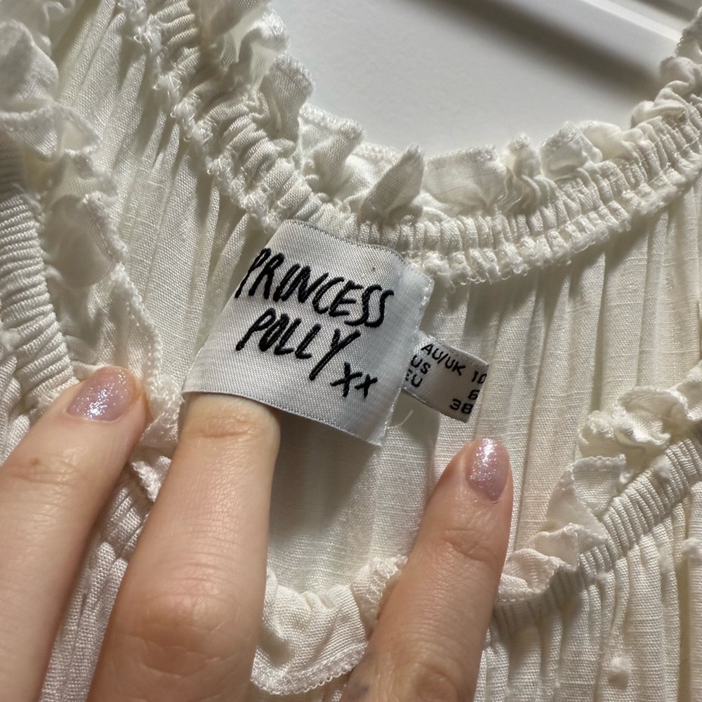 White Off-Shoulder Ruffle Romper - Picture 4 of 5